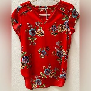 Pleione Red Floral Print Blouse from Anthropologie